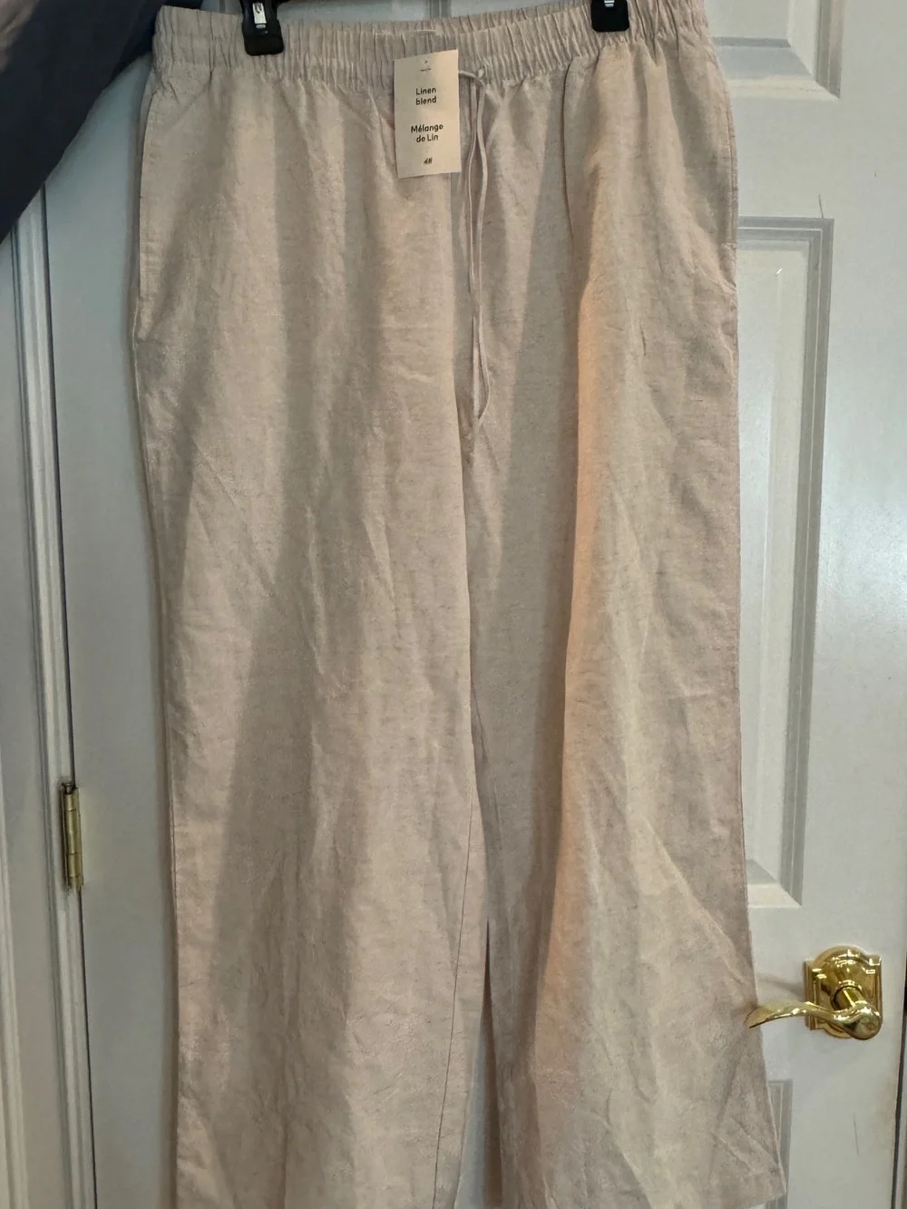 H&M Wide-Leg Drawstring Pants in Light Beige